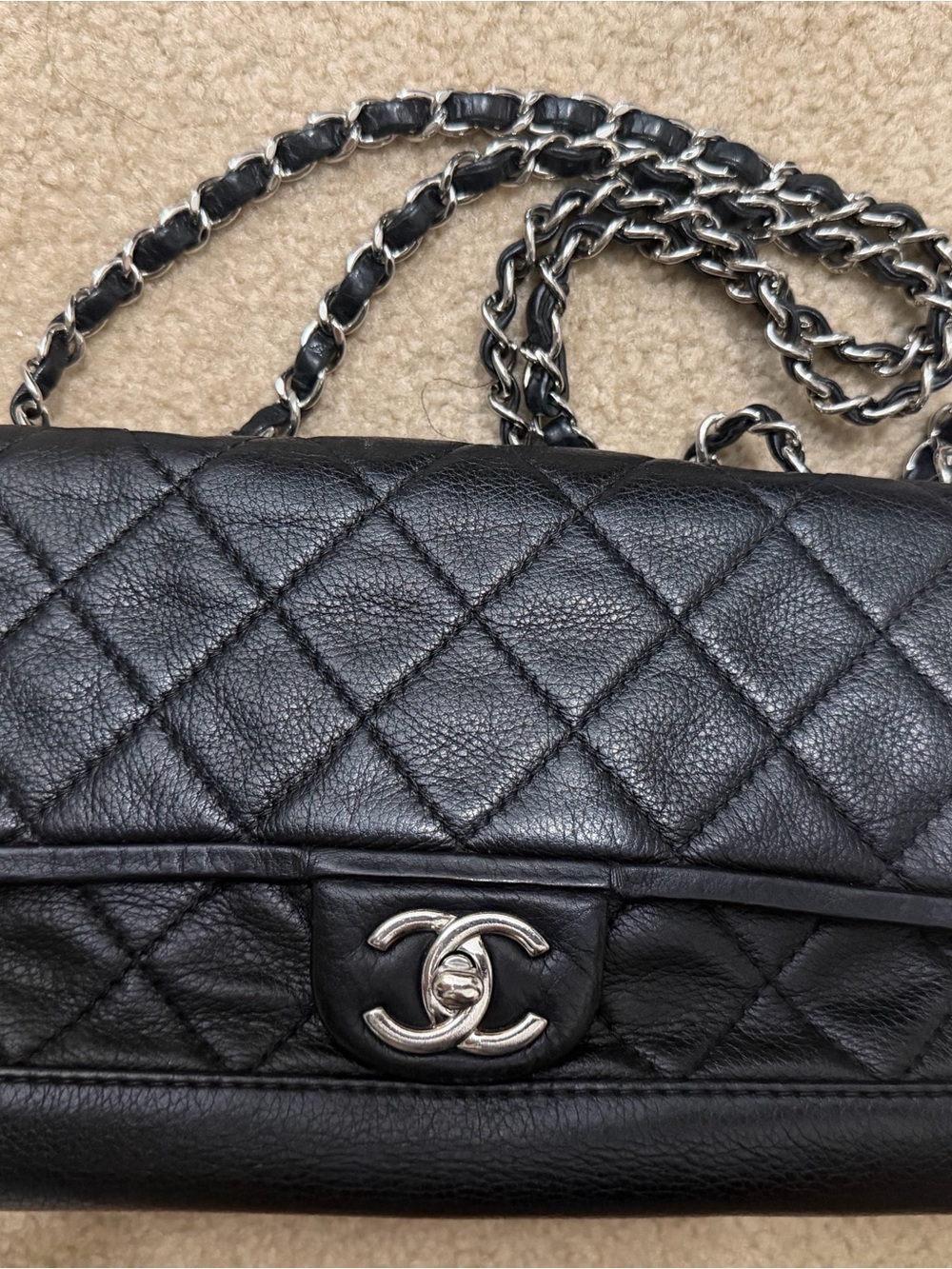 Chanel bag interior - likely flap or shoulder bag